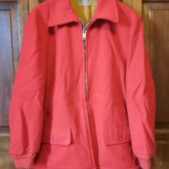 Vintage 1960s Soo wool red knit insulated full metal zipper hunting field coat - Picture 1 of 10
